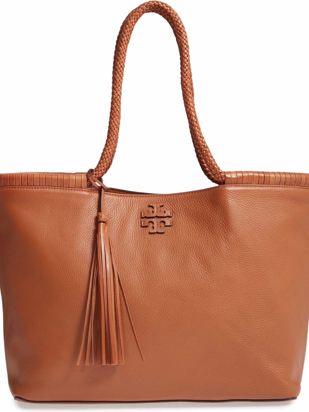 Tory Burch Taylor Leather Tote with Tassel, Cognac - Picture 8 of 13